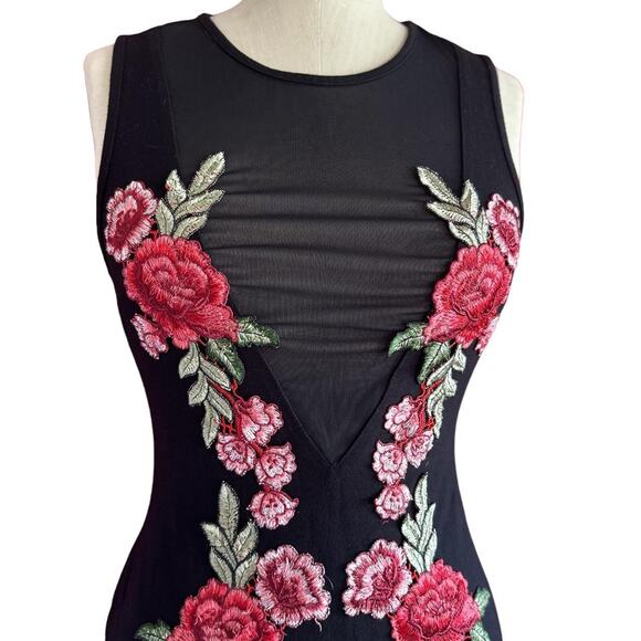 Womens Dress Size Small Black Floral Sheer Sexy Office Siren Party Formal - Picture 2 of 6
